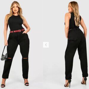 BooHoo Plus High Waisted Rip Knee Mom Jeans